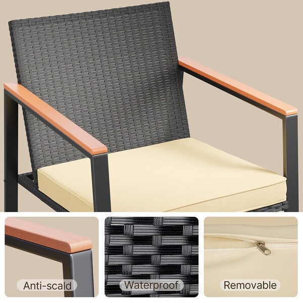 3 Piece Rocking Patio Bistro Set Wicker,Rocking Chair Pub Set with Glass Table