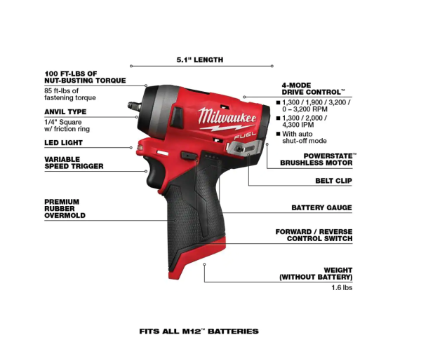 2555-20-48-11-2420 M12  12V Lithium-Ion Brushless Cordless  1/2 in. Impact Wrench with M12 2.0Ah Battery
