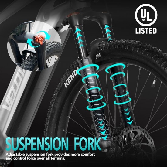 Electric Bike Adults 500W 27.5” Ebike 25MPH Mountain E-Bike 48V 13Ah Lithium-Ion Battery Removable 7-Speed UL Certified