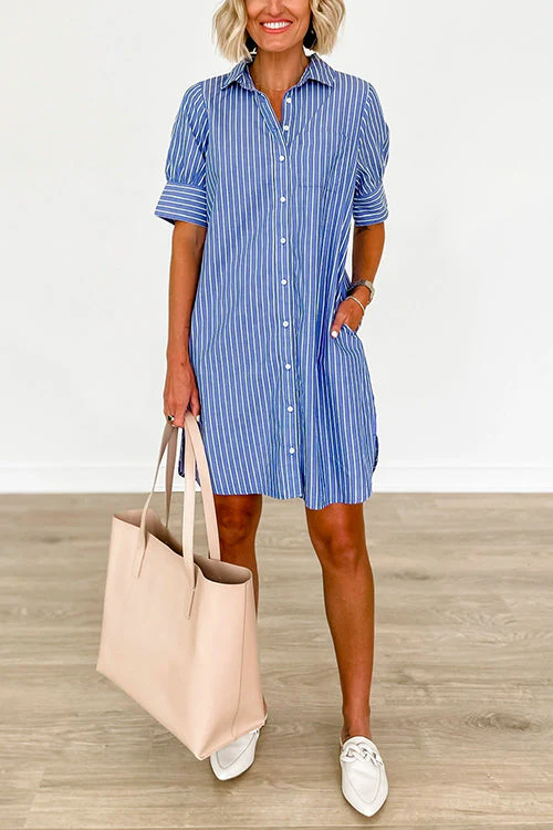 Striped Shirt Dress with Button FrontClistos