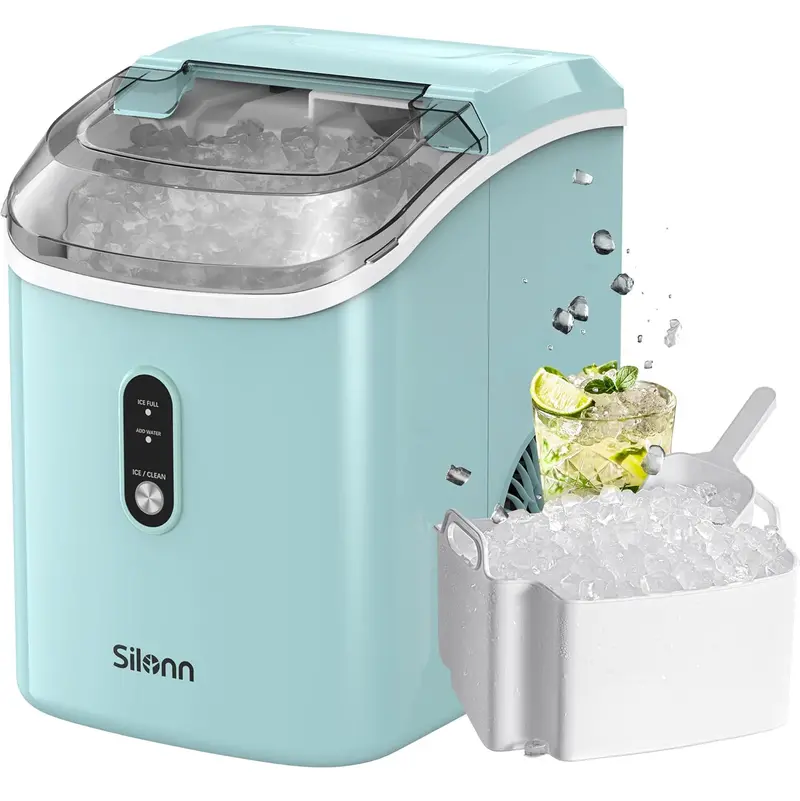 Silonn Nugget Ice Maker – Chewable Pellet Ice Machine, 33 lbs/24H Output, Self-Cleaning, Portable Countertop Design, Matte Black