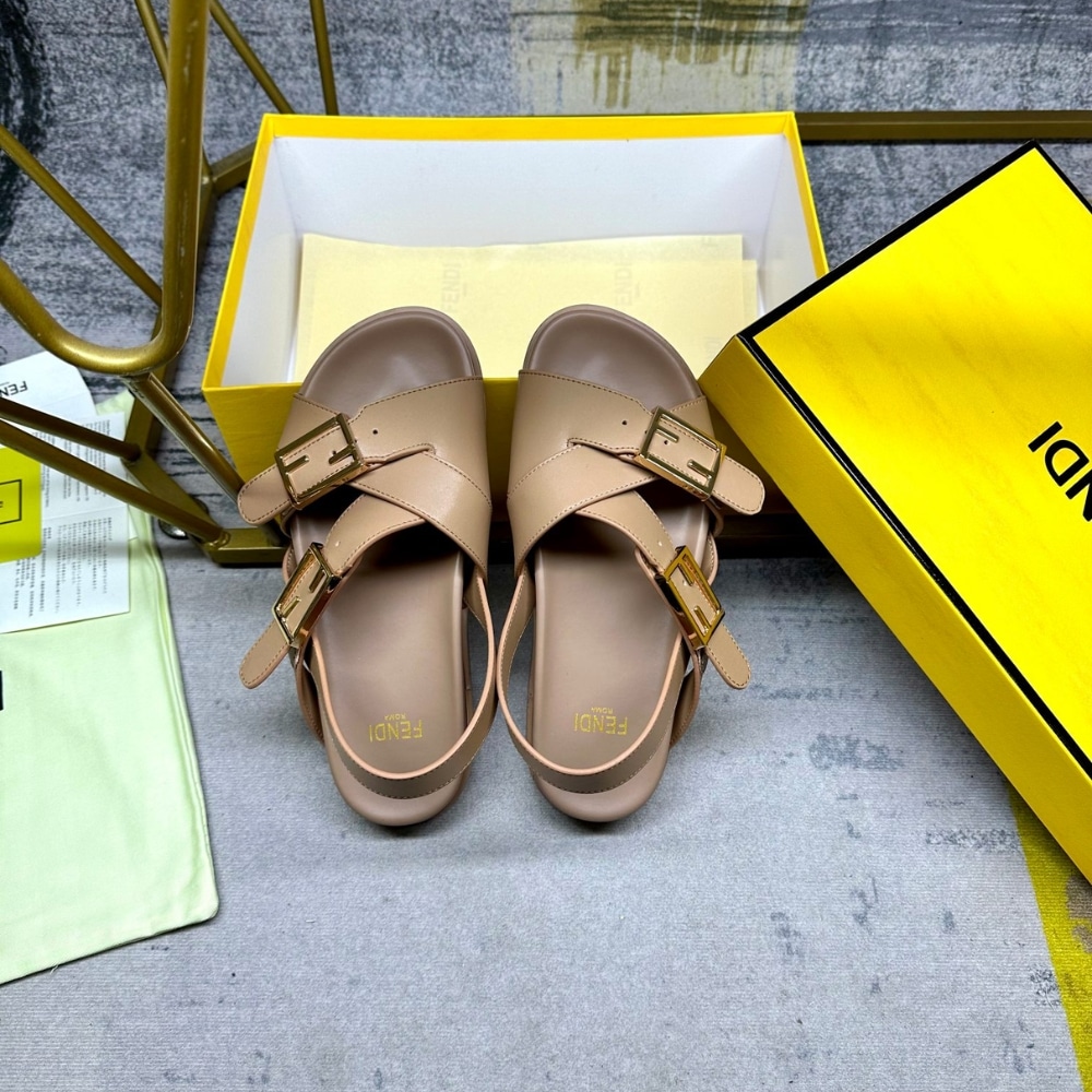 Fendi Feel Leather Slides Beige 8X8647Na7F0Qb8