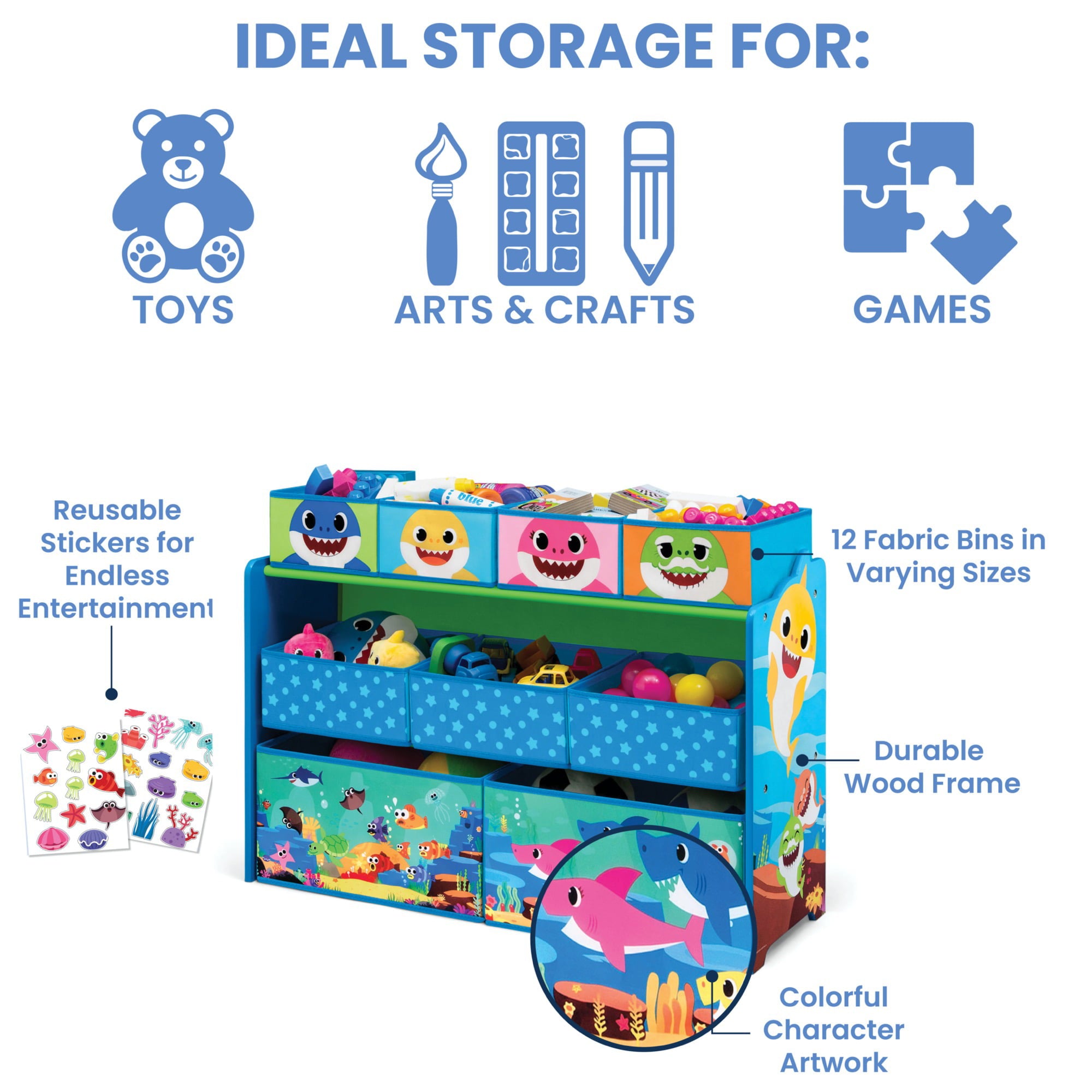 Baby Shark Deluxe 9 Bin Design and Store Toy Organizer by Delta Children
