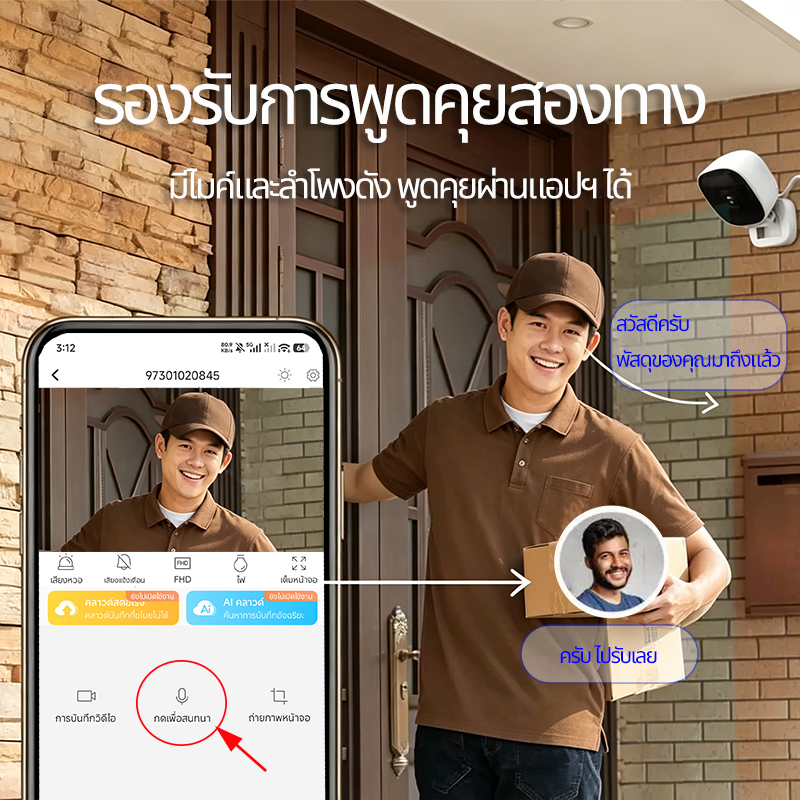 กล้องวงจรปิด WiFi กล้องบ้านขนาดเล็ก HD ภาพคมชัด กล้องเฝ้าดูบ้าน รองรับTF‑card 128GB