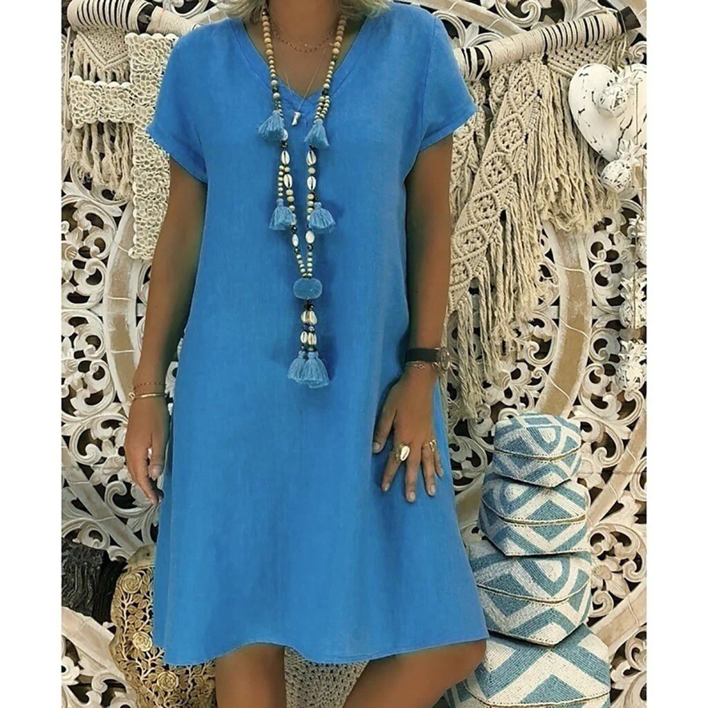 Boho V-Neck Linen-Like Mini DressClistos