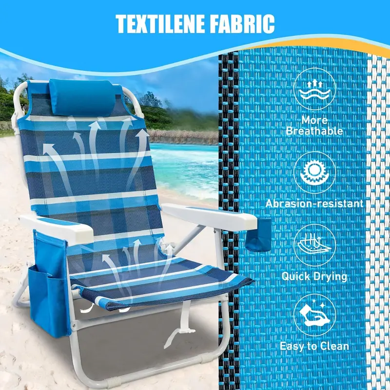 Textilene Beach Chair Duo – 2-Pack 5-Position Folding Recliners with Cooler Bag & Carry Straps