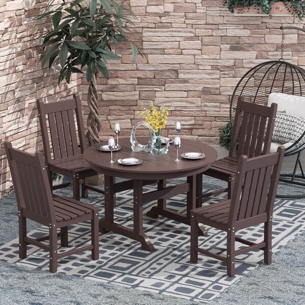 Polytrends Laguna Hdpe All Weather Outdoor Patio Dining Set with Round Table,Armless Chairs (5Piece Set)