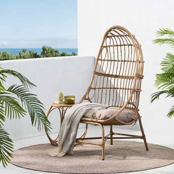 Naclerio Wicker Outdoor Basket Chair with Cushion by Christopher Knight Home