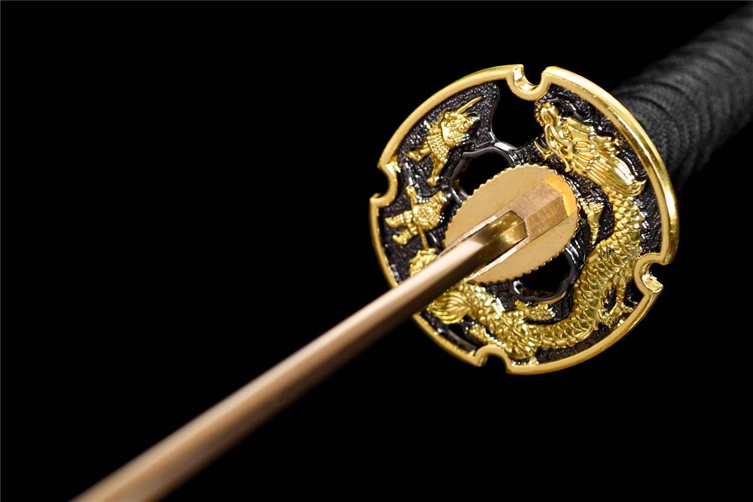 Handmade Katana High Carbon Gold Blade Dragon Tsuba Black Saya Full Tang