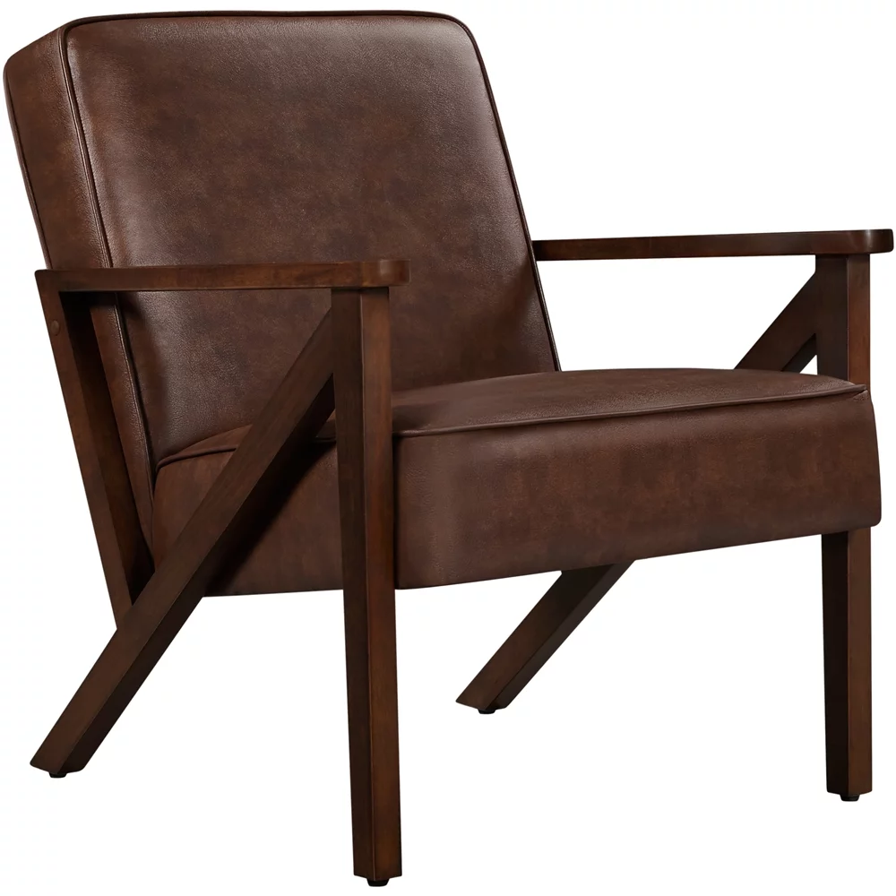 Easyfashion Faux Leather Armchair Chair for Living Room, Dark Brown