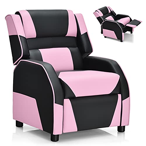 Costzon Kids Recliner, Gaming Recliner Chair w/Footrest, Headrest & Lumbar Support, Ergonomic Leather Lounge Chair for Living & Gaming Room, Adjustable Racing Style Sofa for Children Boys Girls, Red