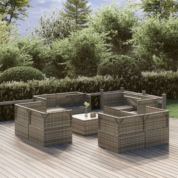vidaXL 9 Piece Patio Lounge Set with Cushions Gray Poly Rattan