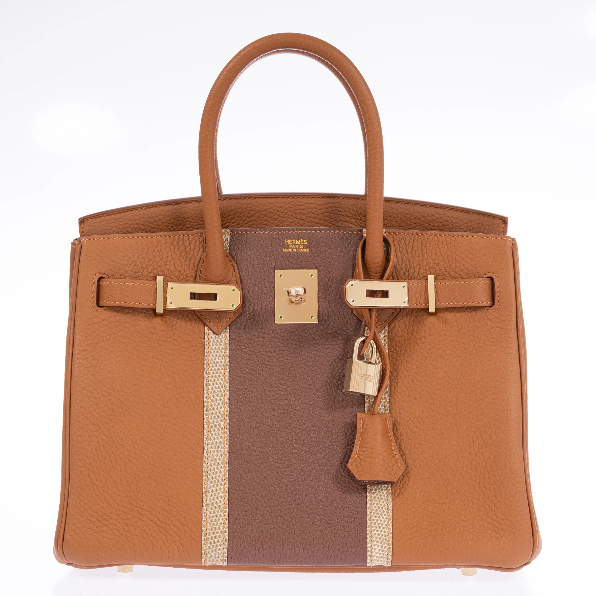 Hermès Club Birkin 30 Gold Clémence & Marron d'Inde Leather & Ficelle Lizard Permabrass Hardware