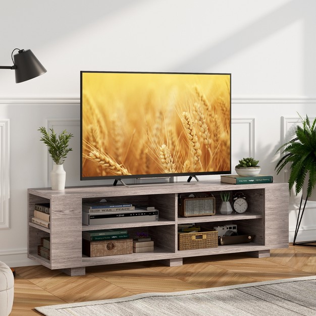 Tangkula Tv Stand For 65 Inches Tvs Modern Entertainment Center With 8 Open Shelves amp 4 Cable Holes Mdf Tv Console Table Grey
