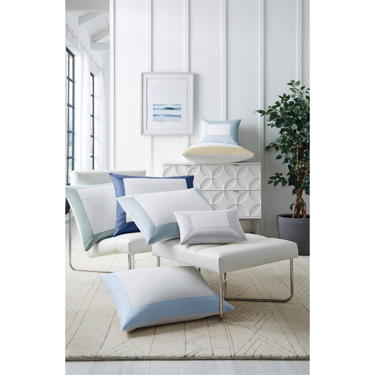Sferra Casida Standard Sham - White/Poolside