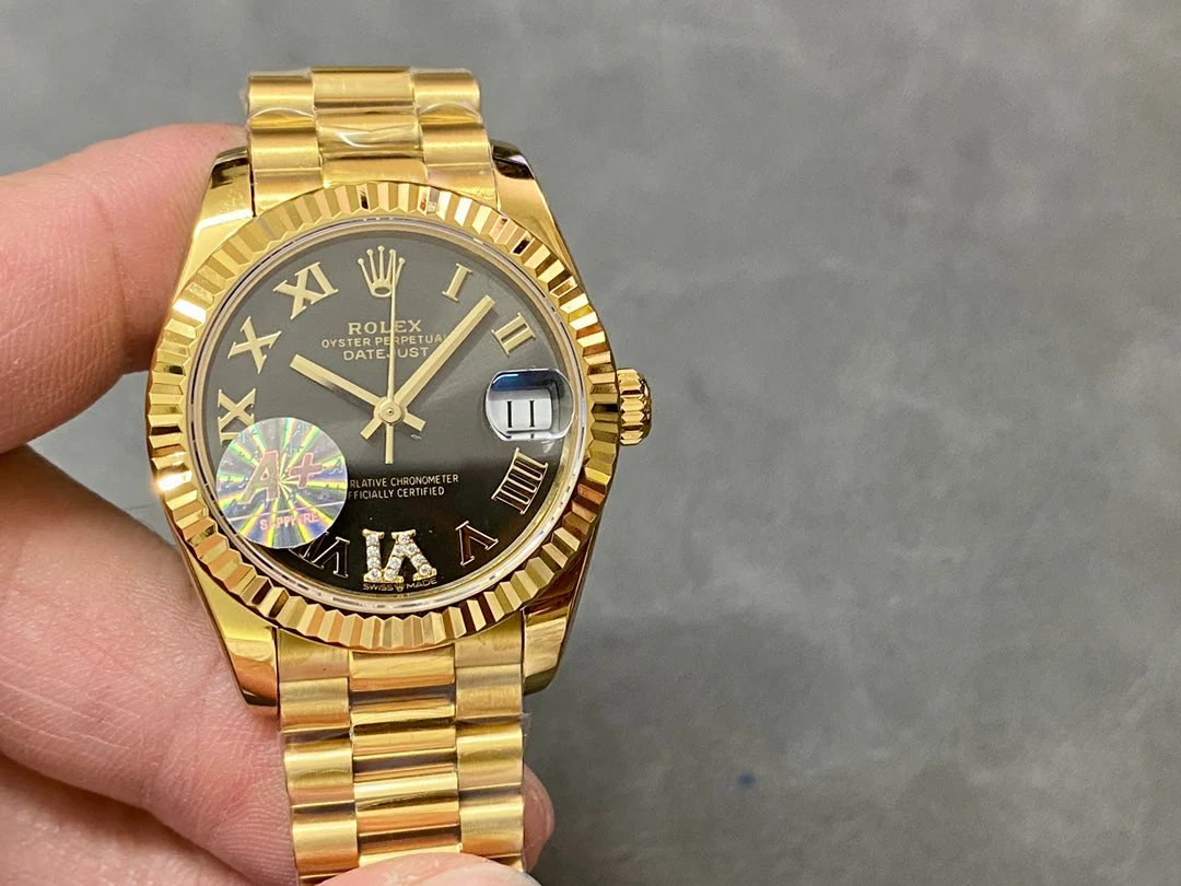 DATEJUST 31MM GOLD DIAMOND NUMERALS BLACK DIAL