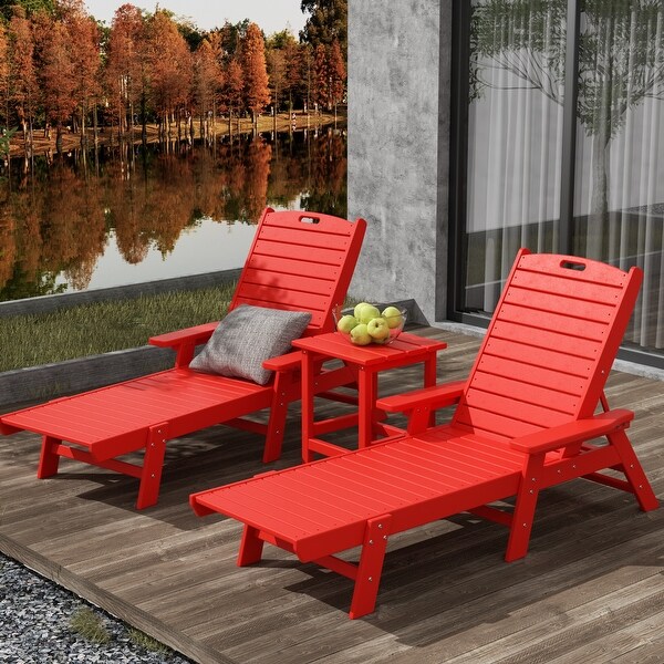 Polytrends Laguna Hdpe All Weather Outdoor Patio Pool Reclining Chaise Lounges With Square Side Table (3Piece Set)