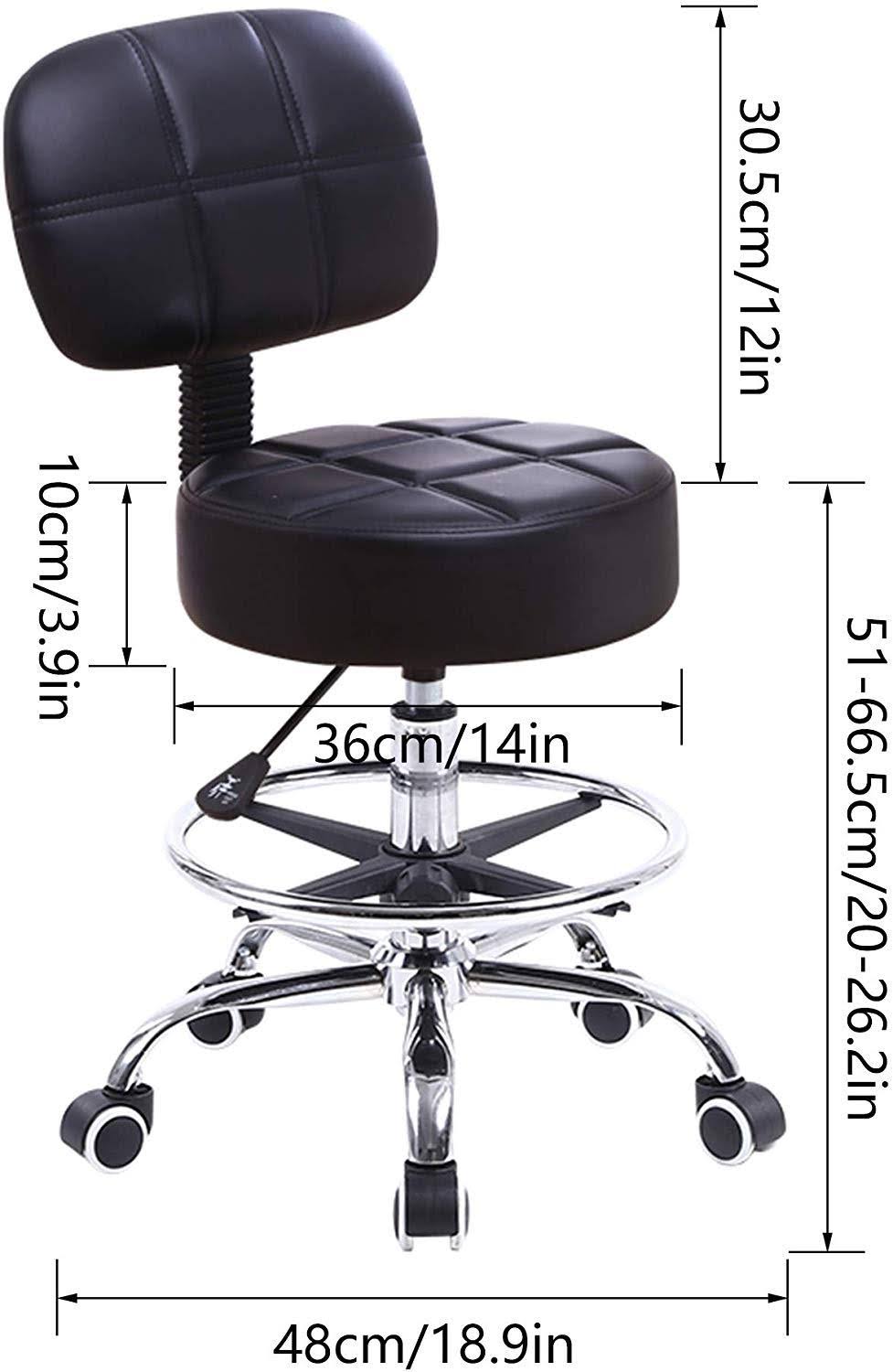 KKTONER Swivel Round Rolling Stool PU Leather with Adjustable Foot Rest, Height Adjustable Task Work Drafting Chair with BACK, B