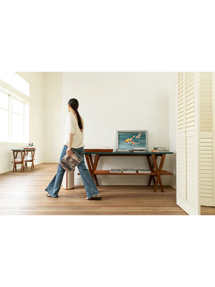 YA033 (Large) - H Deco Gold Brown / Dark Green Patchwork Double-layer White Waxwood Side Table Storage Table Foyer Table