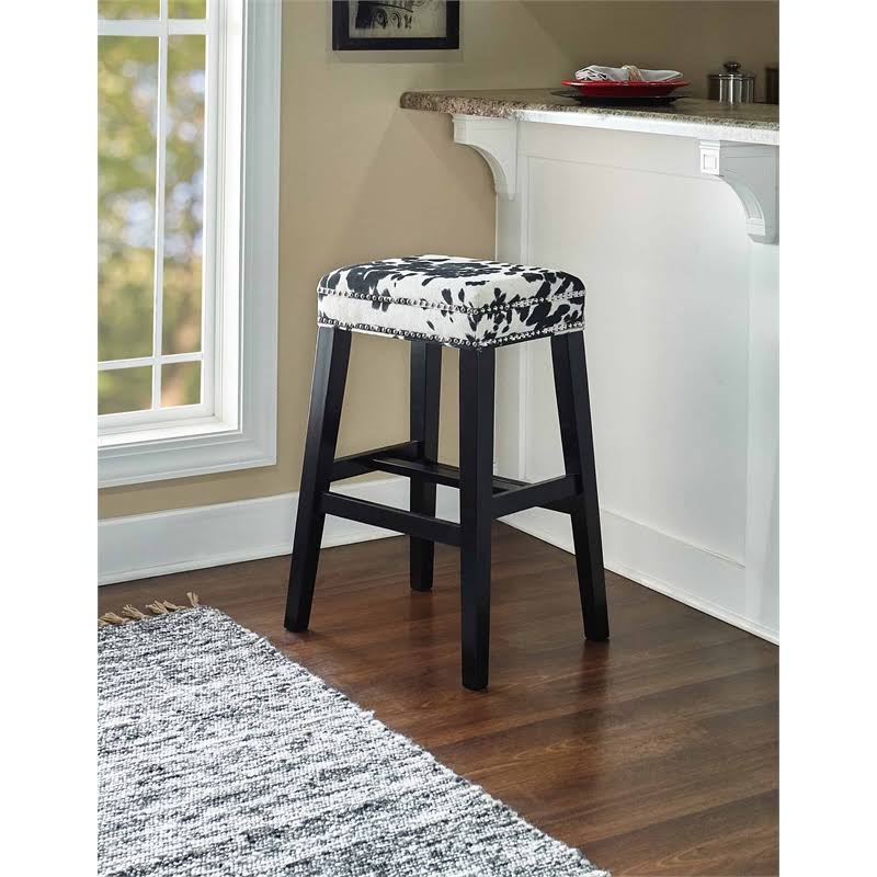 Linon Walt 30x22 Wood Cow Print Bar Stool in Black - CYMX335