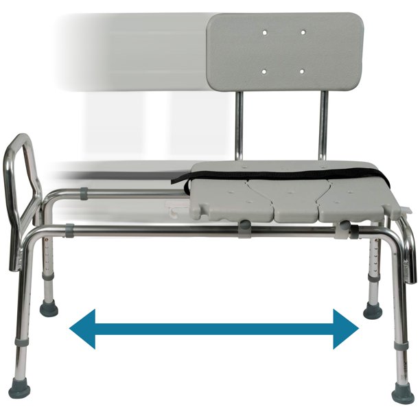 DMI Tub Transfer Bench and Sliding Shower Chair, Heavy Duty Non Slip Aluminum Body and Seat