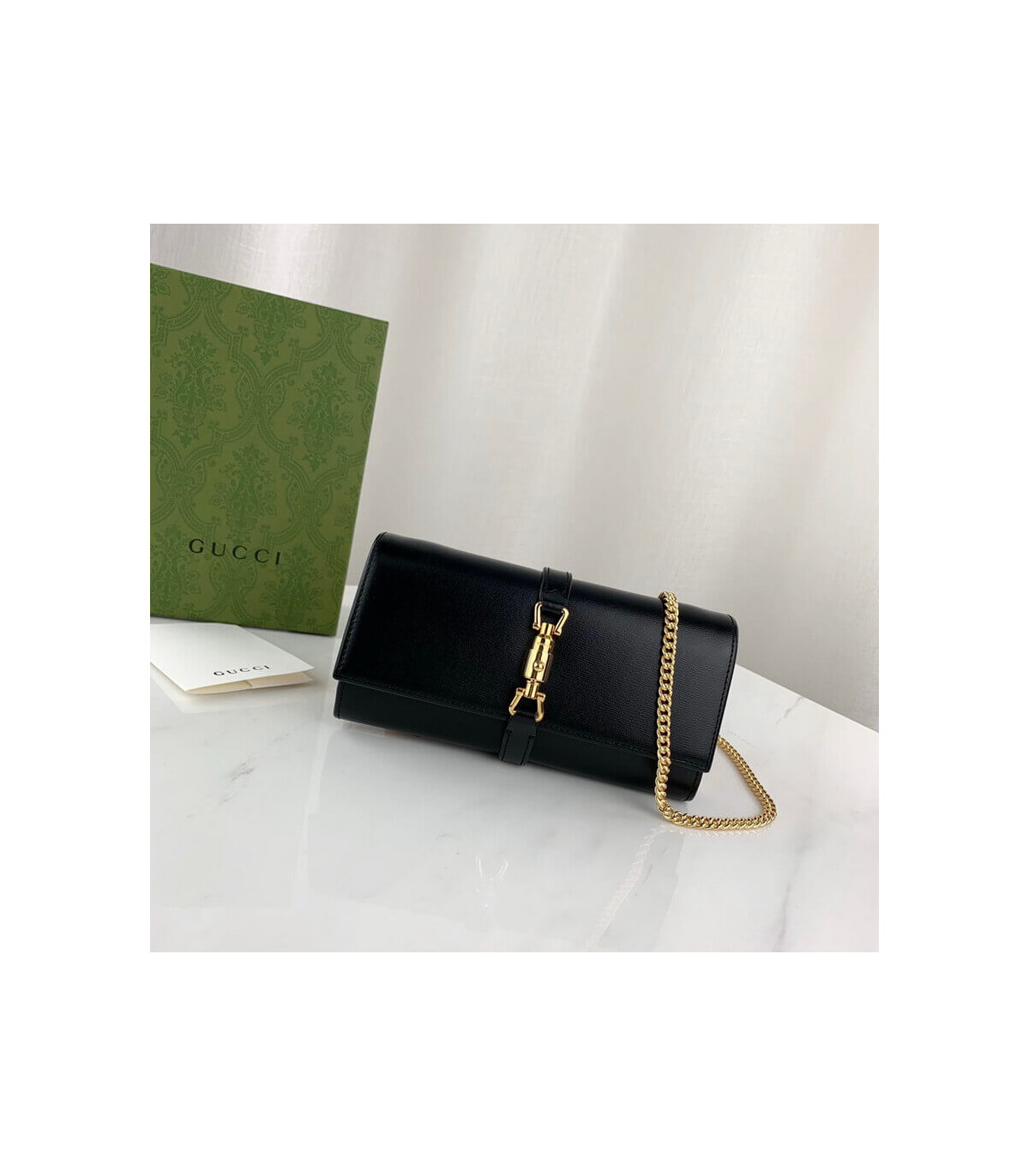 Gucci Jackie 1961 Black Calfskin Chain Wallet 19cm