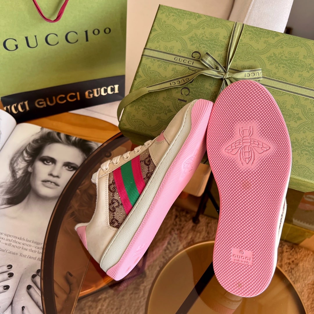 Gucci Women’S Screener Sneaker With Crystals Pink ?677423 9Sfr0 2587