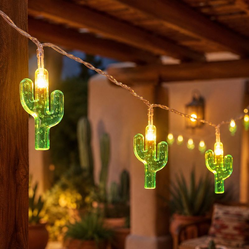 Northlight LED Cactus Indoor Outdoor Patio Light Set - Green - 4.5' Clear Wire - 10pcs