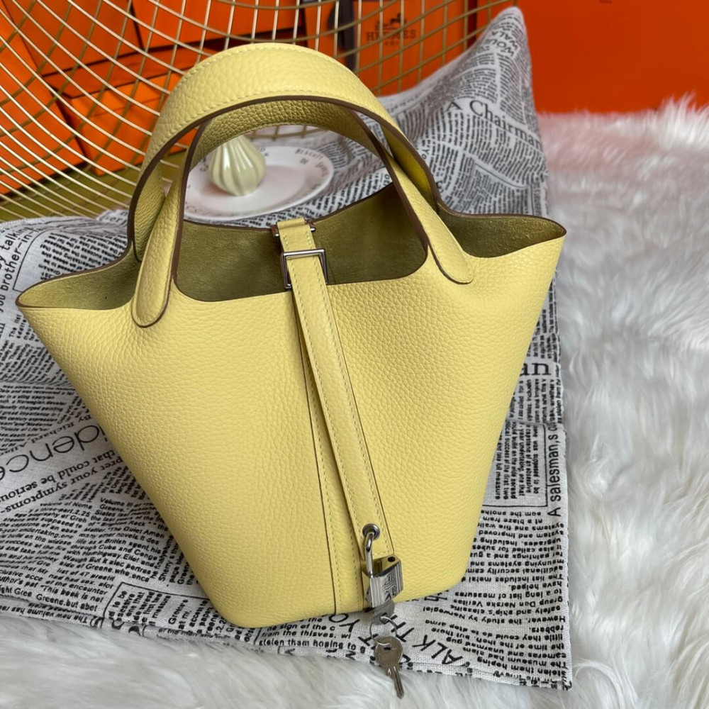 Hermes Picotin Lock Bag In Taurillon Clemence Limoncello 22Cm