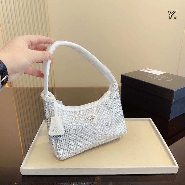 Prada Satin Mini Bag With Artificial Crystals Silver 21Cm