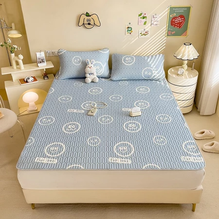 3IN1 Cooling Mat Summer Bedding Set Fitted Bedsheet Set With Pillowcase Latex Cooling Mat
