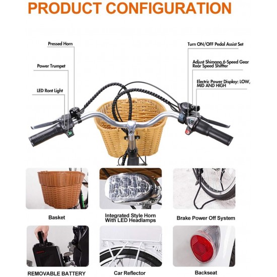 250W 6-Speed Gear Electric Bicycle with 36V10Ah Lithium Battery