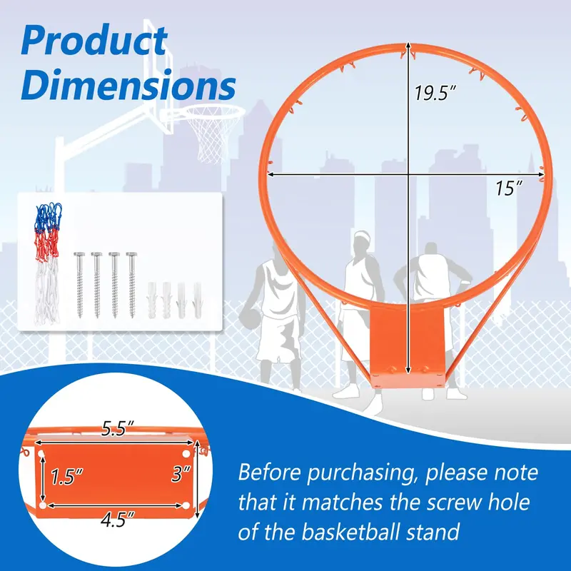 Universal Replacement Basketball Rim – 15″/18″ All-Weather Hoop with Durable Net