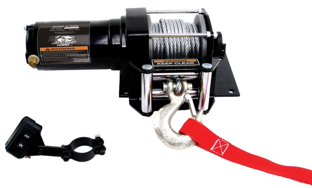 Bulldog Winch 15002 3000lb ATV Winch with Mini-Rocker Switch, Mounting Channel, Roller Fairlead