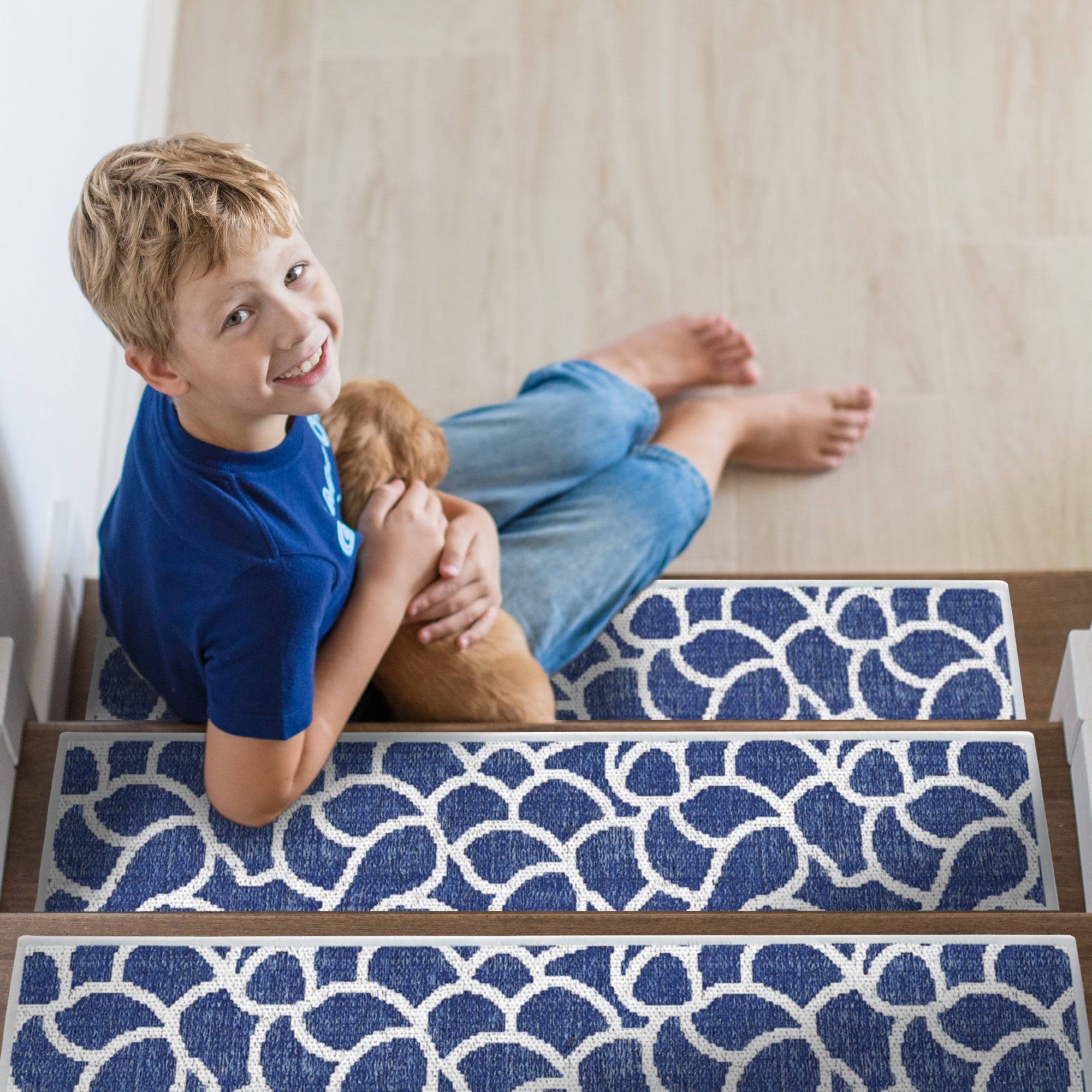 Sussexhome Stone Design 9x22 x 28x22 Stair Treads - 70% Cotton Anti-Slip Carpet Strips for Indoor Stairs-with Double Adhesive Ta