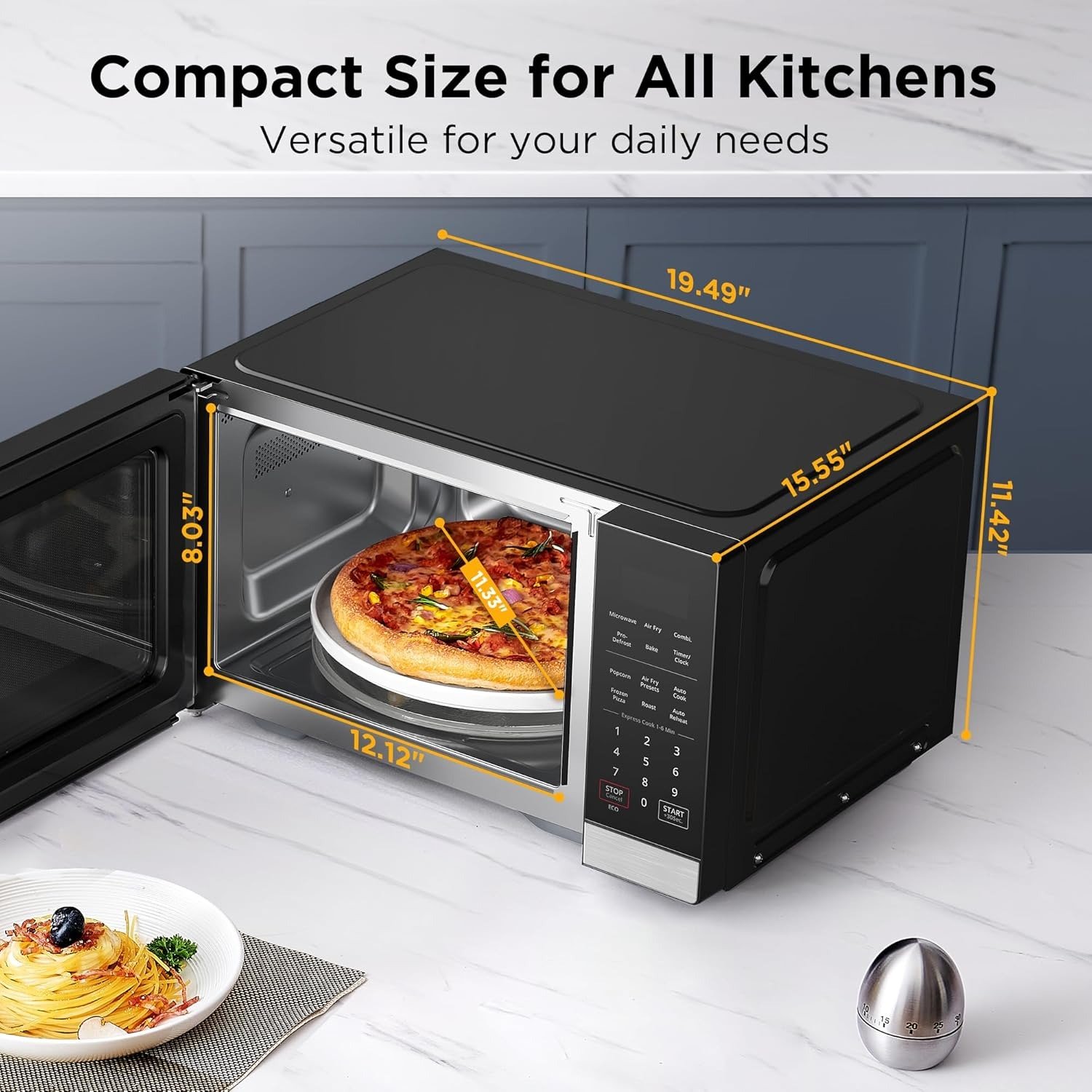5-in-1 Countertop Microwave Air Fryer 0.9 Cu Ft 900W Stainless Steel