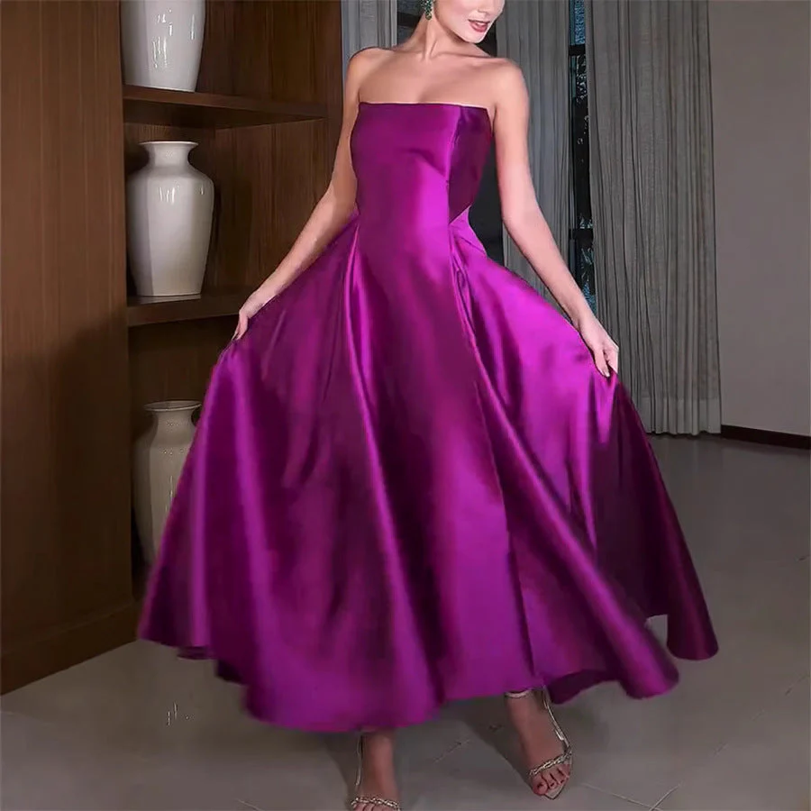 Strapless Satin Maxi Dress with High SlitClistos