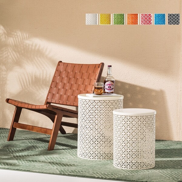 Glitzhome Set of 2 Multifunctional Metal Outdoor Table Garden Stool
