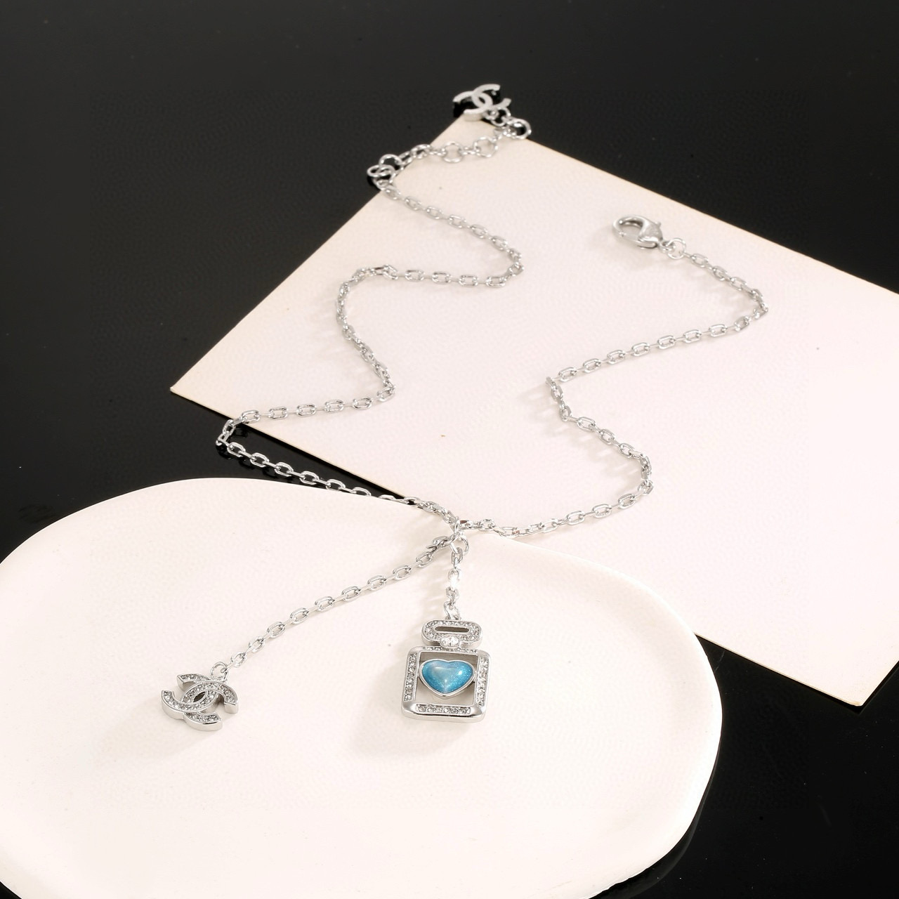 Chanel Blue Heart Perfume Bottle Necklace - cnluxepick