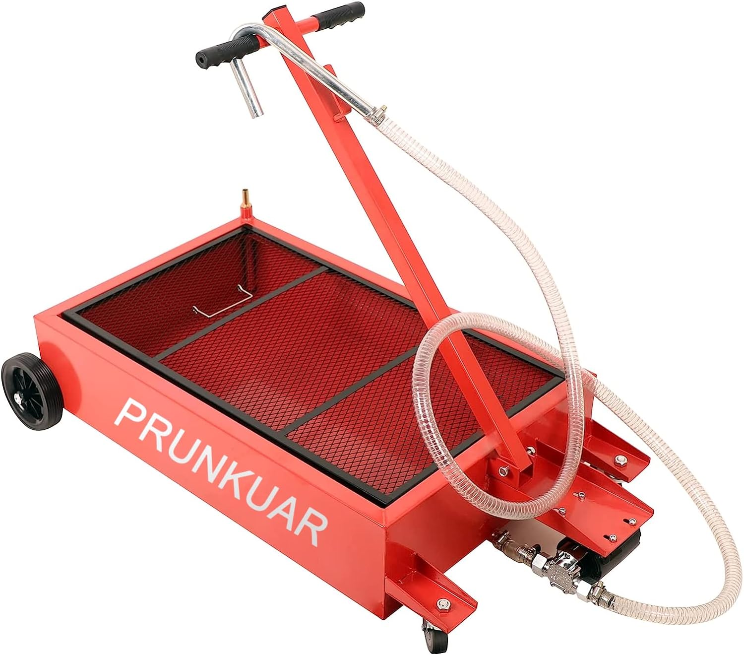 20 Gallon Low Profile Roll Around Oil Drain Pan with 110V Electric Pump 8 Feet Hose for Trucks Cars SUVS Red
