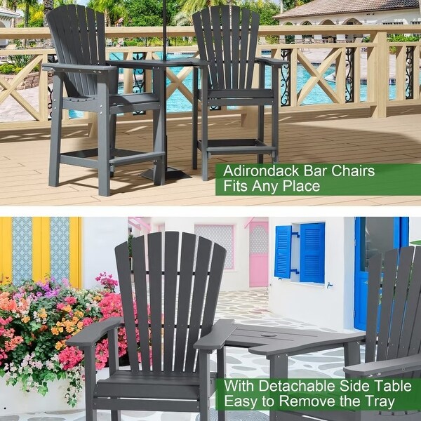 Beach Balcony Chair Barstool with Removable Table,WoodLike HDPE Backyard Garden Dining Chairs,Adirondack Arm Chairs Set of 2,
