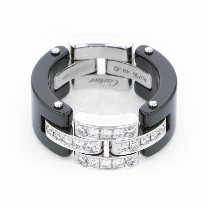 Cartier Mayon Pantale Diamond Black Ceramic Ring 18K White Gold