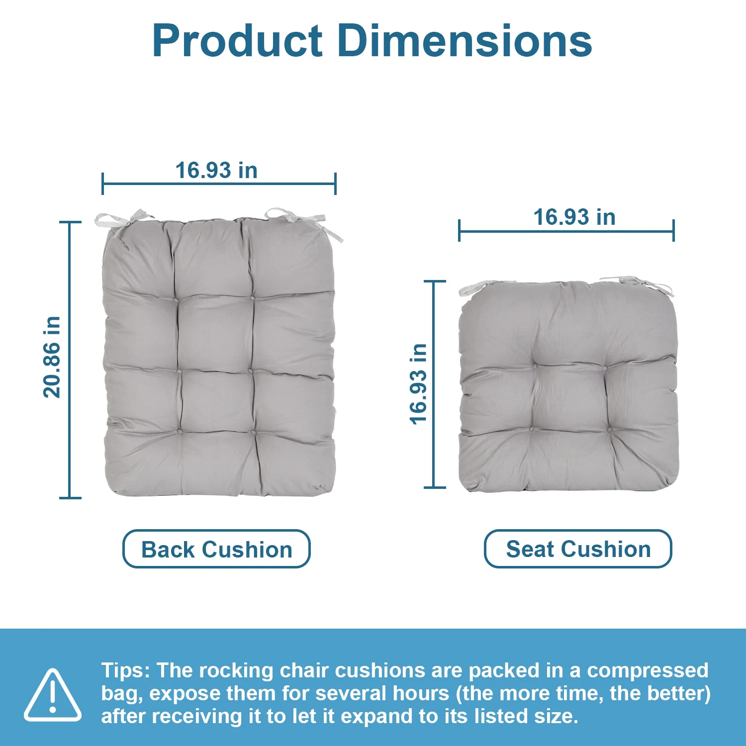 iMounTEK Rocking Chair Cushion Indoor Rocking Chair Pads Back and Seat Sets with Ties, 2 Piece for Indoor Home Office Car, Grey