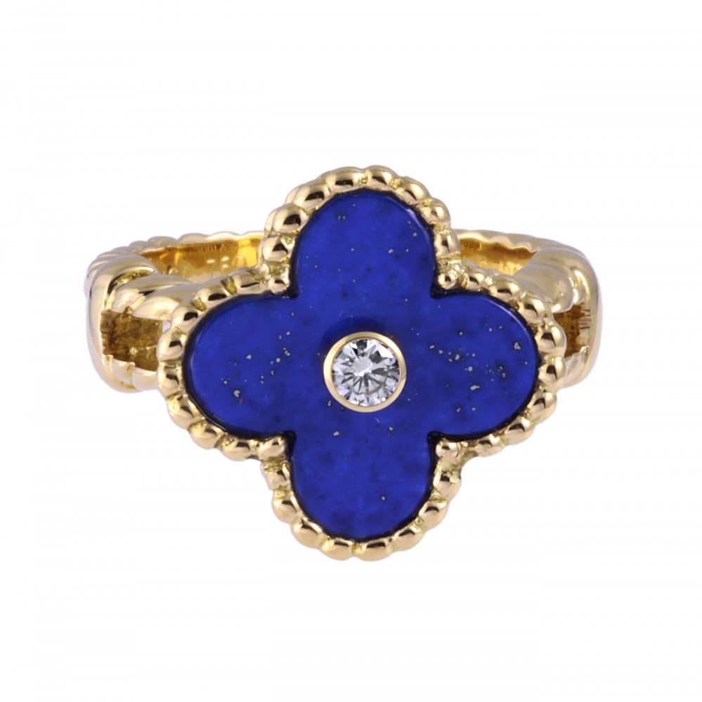 Van Cleef & Arpels Vintage Alhambra Lapis Lazuli 1PD Ring 18K Yellow Gold