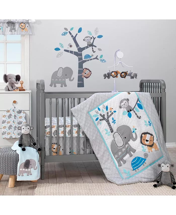 Bedtime Originals Jungle Fun Gray Safari Elephant and Lion Window Valance