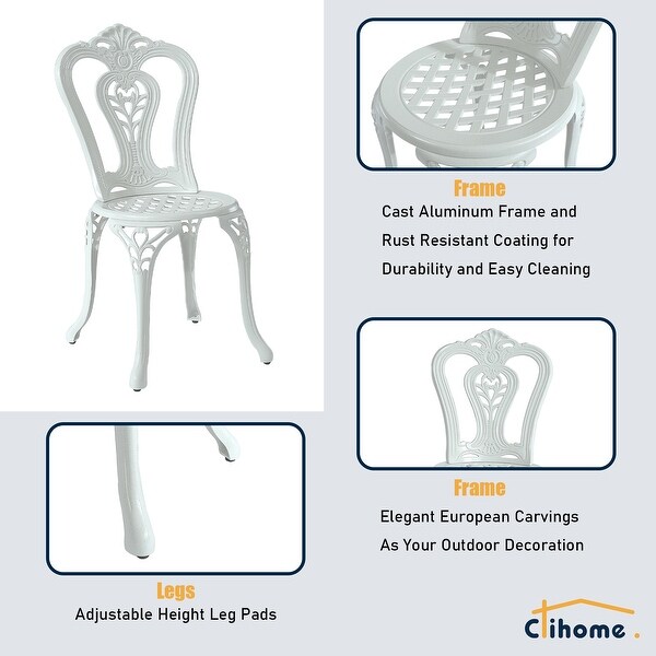Clihome 3Piece Cast Aluminum Bistro Table Set with Umbrella Hole