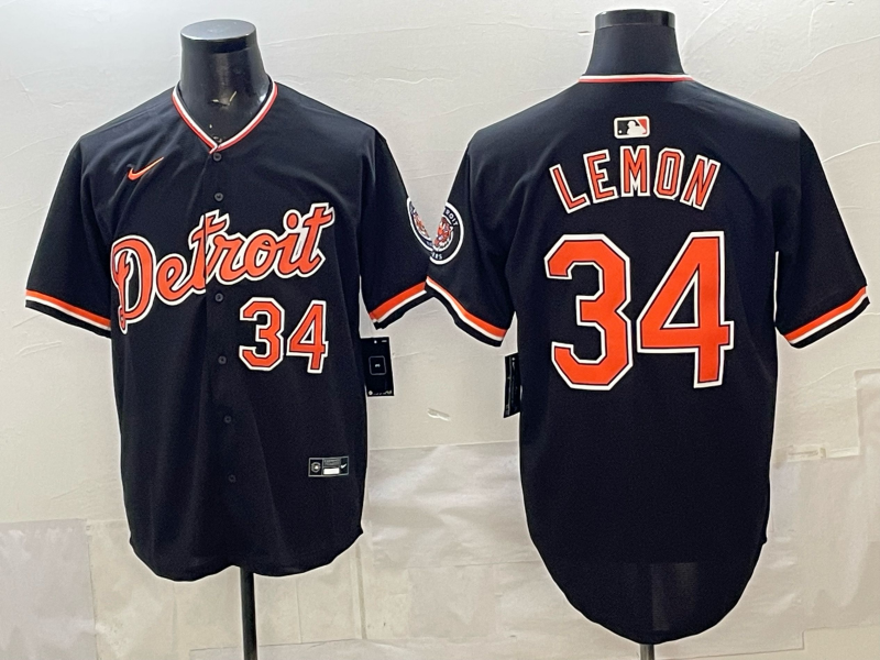 Men's Detroit Tigers Chet Lemon #34 Black Alternate Stadium Jersey