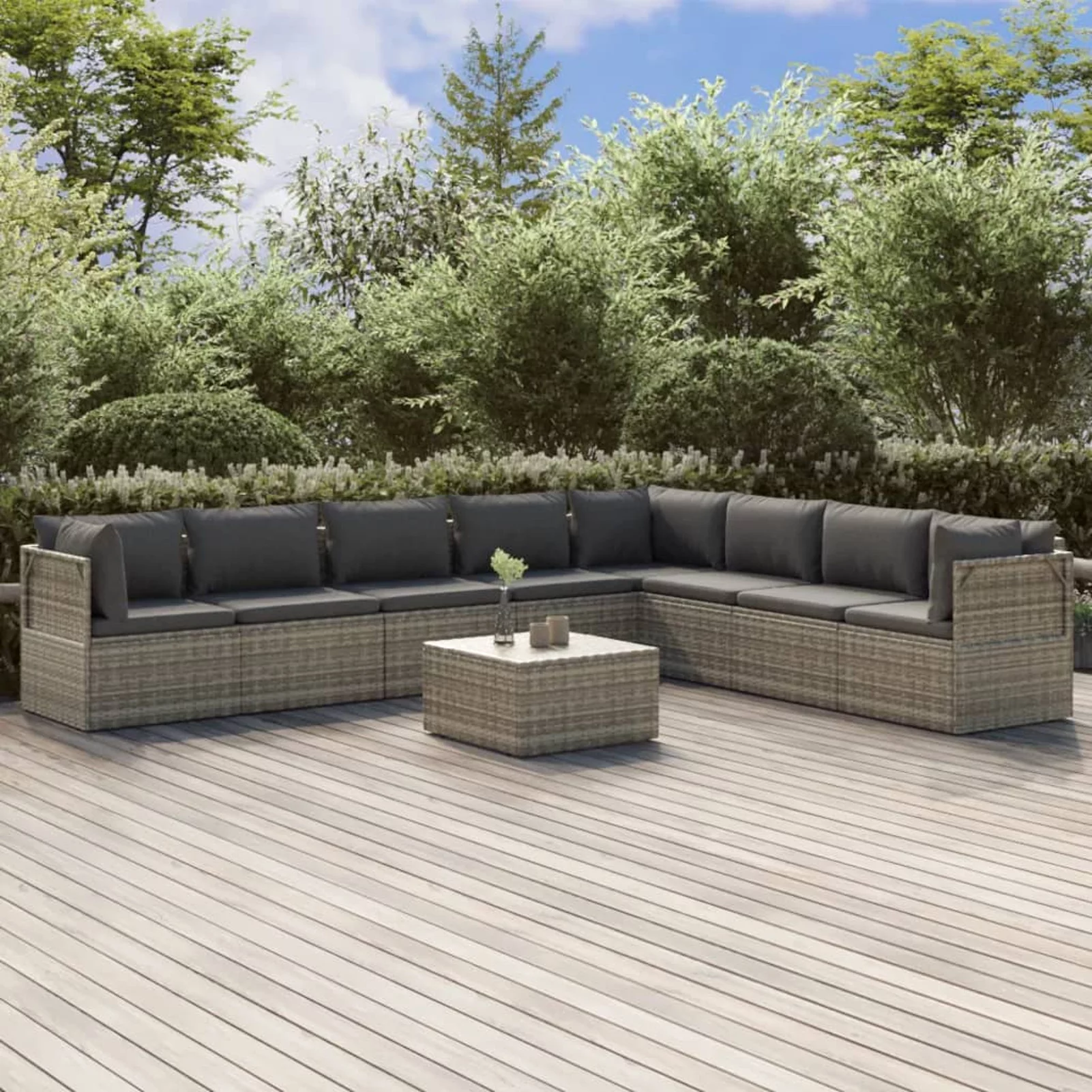 Htovila 9 Piece Patio Set with Cushions Gray Poly Rattan