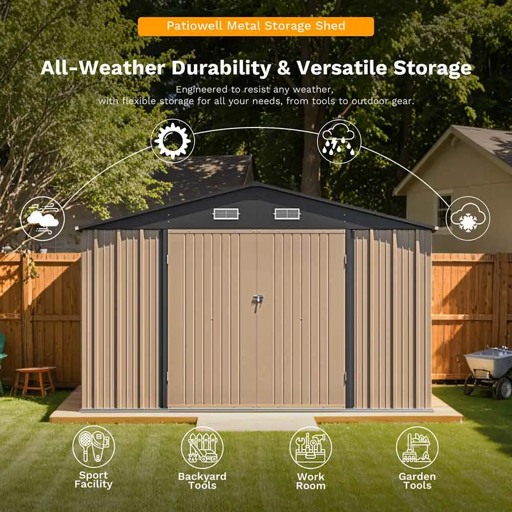 Patiowell 10x12 Metal Shed Pro With an Optional Floor Base
