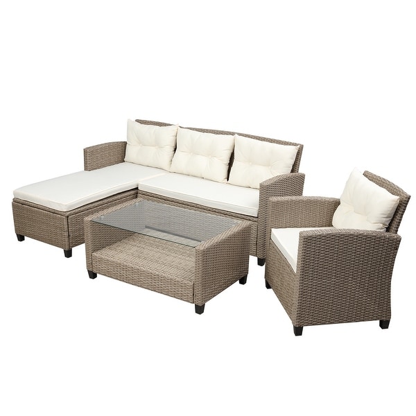 Living room,Outdoor,Patio Furniture Sets,4 Piece Conversation Set Wicker Ratten Sectional Sofa with Seat Cushions